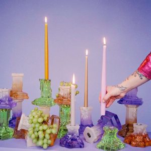 Kosta Boda <br>Rocky Baroque Crystal Candlestand  Amber L - Image 5
