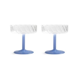 &Klevering <br>Coupe Twirl Glass Blue - Set of 2