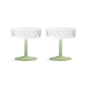 &Klevering <br>Coupe Twirl Glass Green - Set of 2